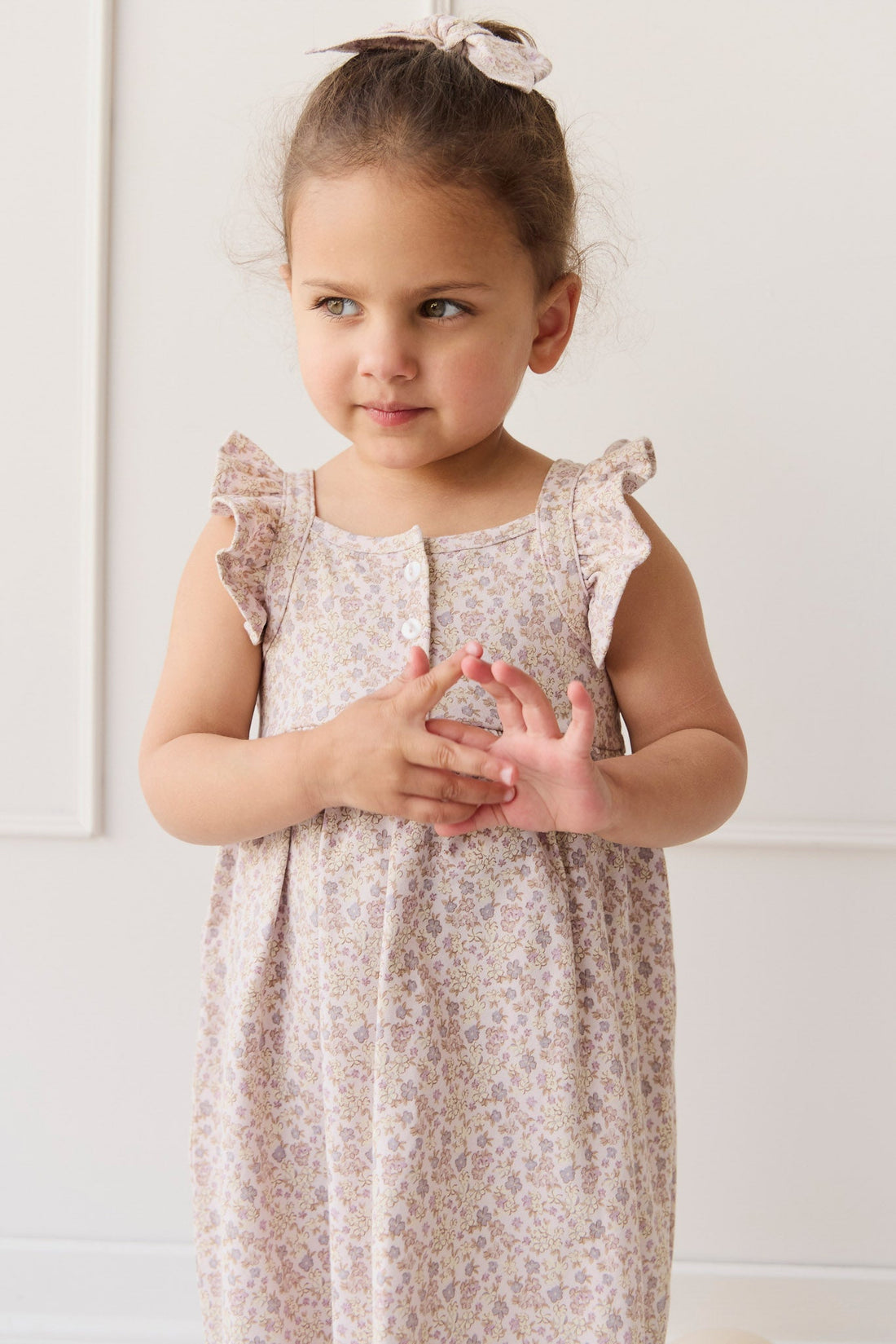 Organic Cotton Sienna Dress - Amber Floral Lilac Ash Childrens Dress from Jamie Kay Australia
