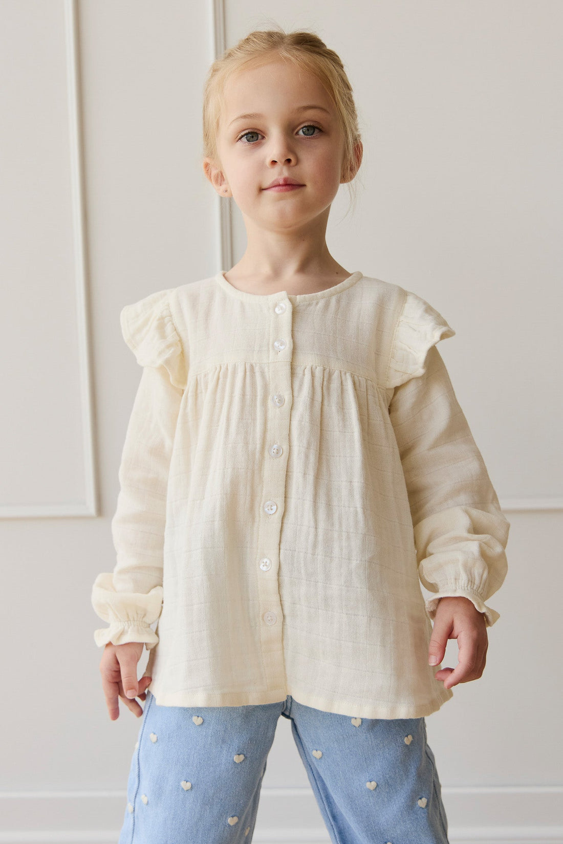 Organic Cotton Muslin Ava Blouse - Parchment Childrens Top from Jamie Kay Australia