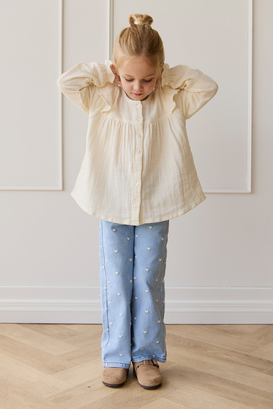 Organic Cotton Muslin Ava Blouse - Parchment Childrens Top from Jamie Kay Australia