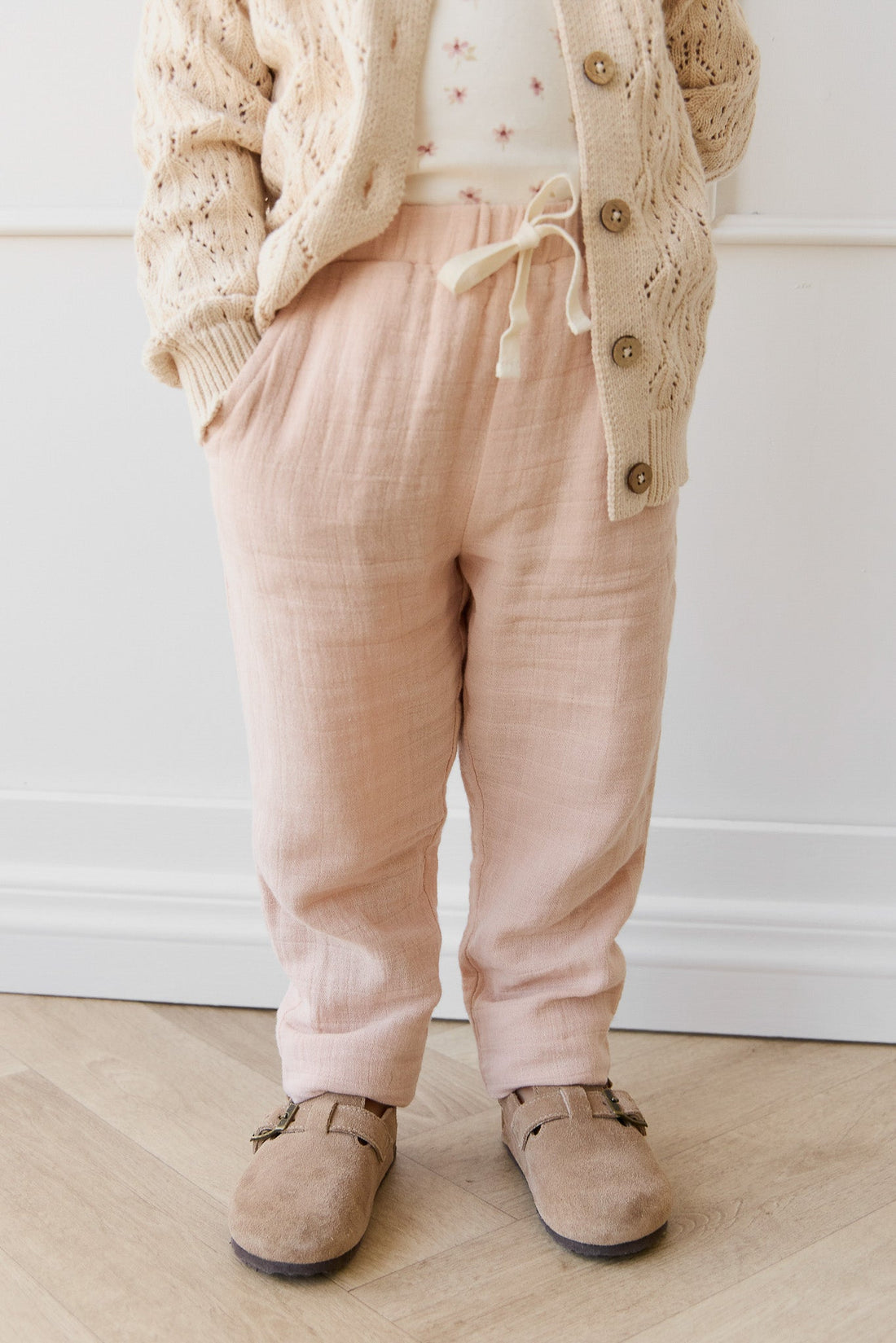 Organic Cotton Muslin Cordelia Pant - Chalky Pink Childrens Pant from Jamie Kay Australia