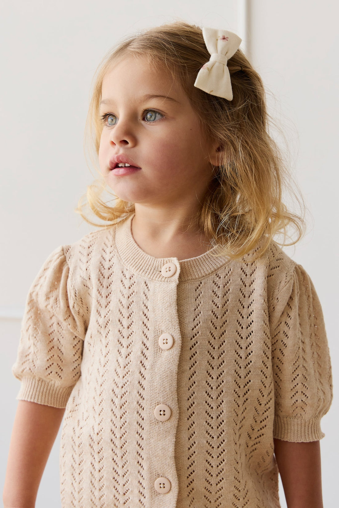 Organic Cotton Noelle 2pk Bow - Simple Flowers Egret Childrens Hair Bow from Jamie Kay Australia