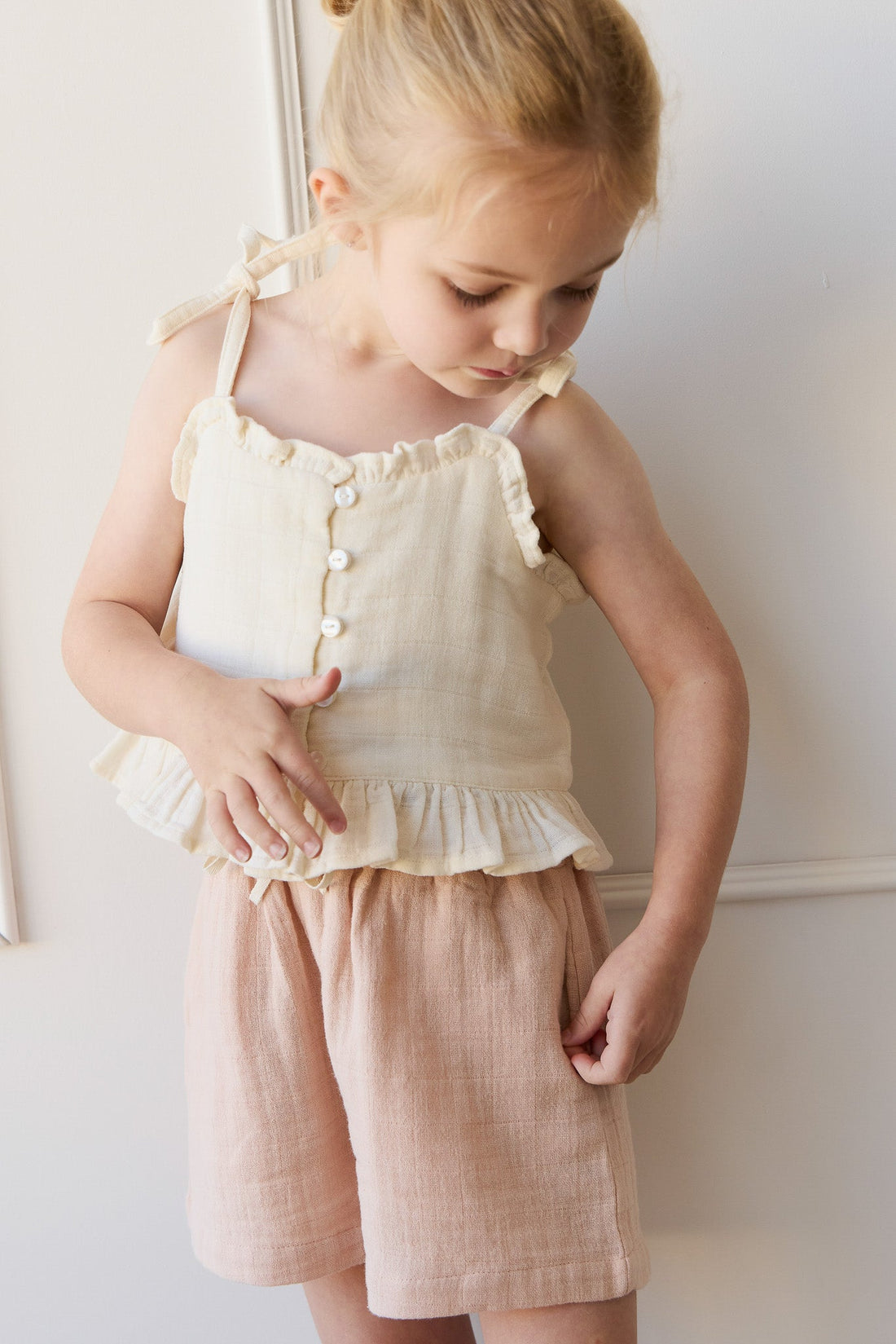 Organic Cotton Muslin Elodie Short - Chalky Pink Childrens Short from Jamie Kay Australia