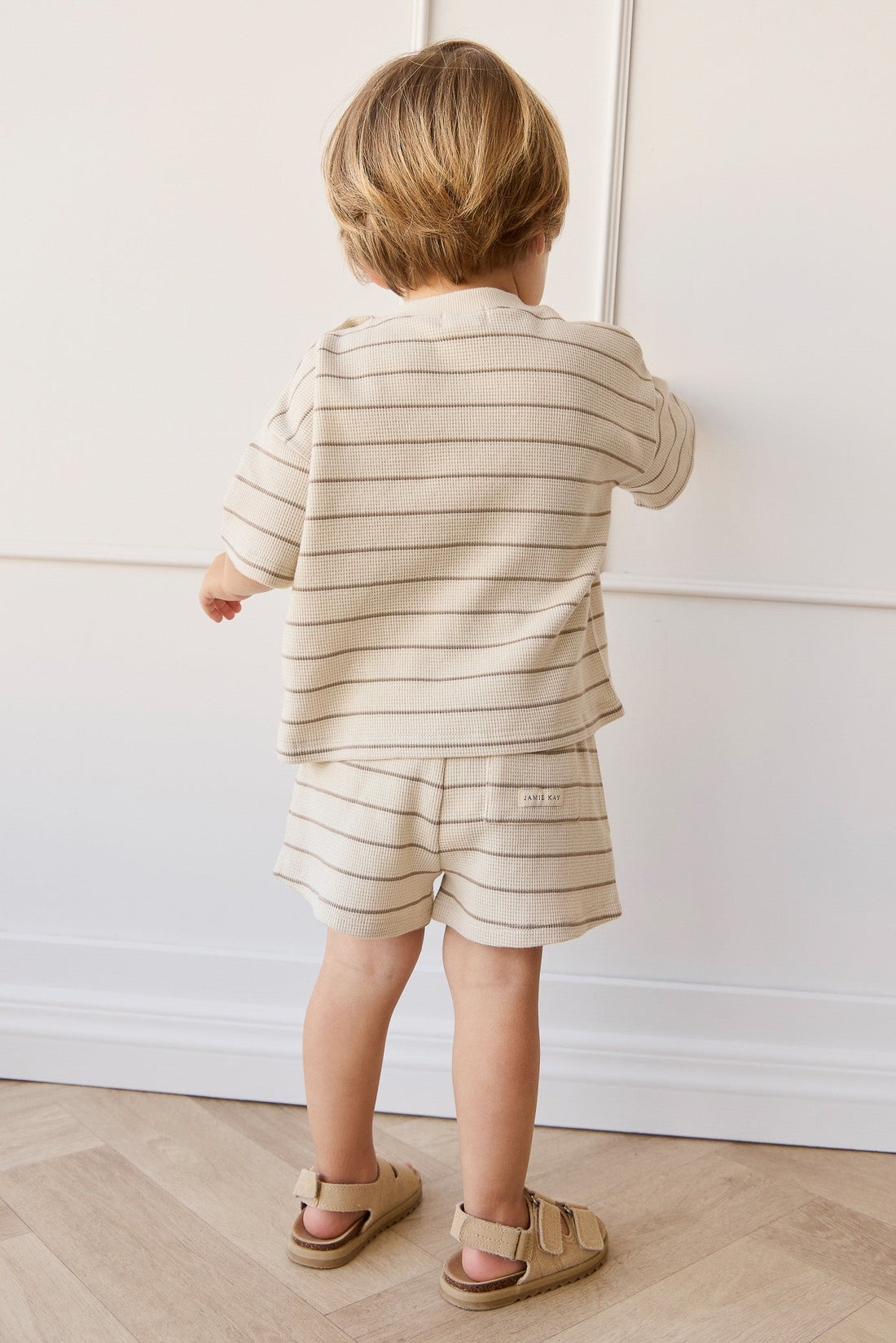 Organic Cotton Waffle Leith Short - General Stripe Cassava/Batch Childrens Short from Jamie Kay Australia