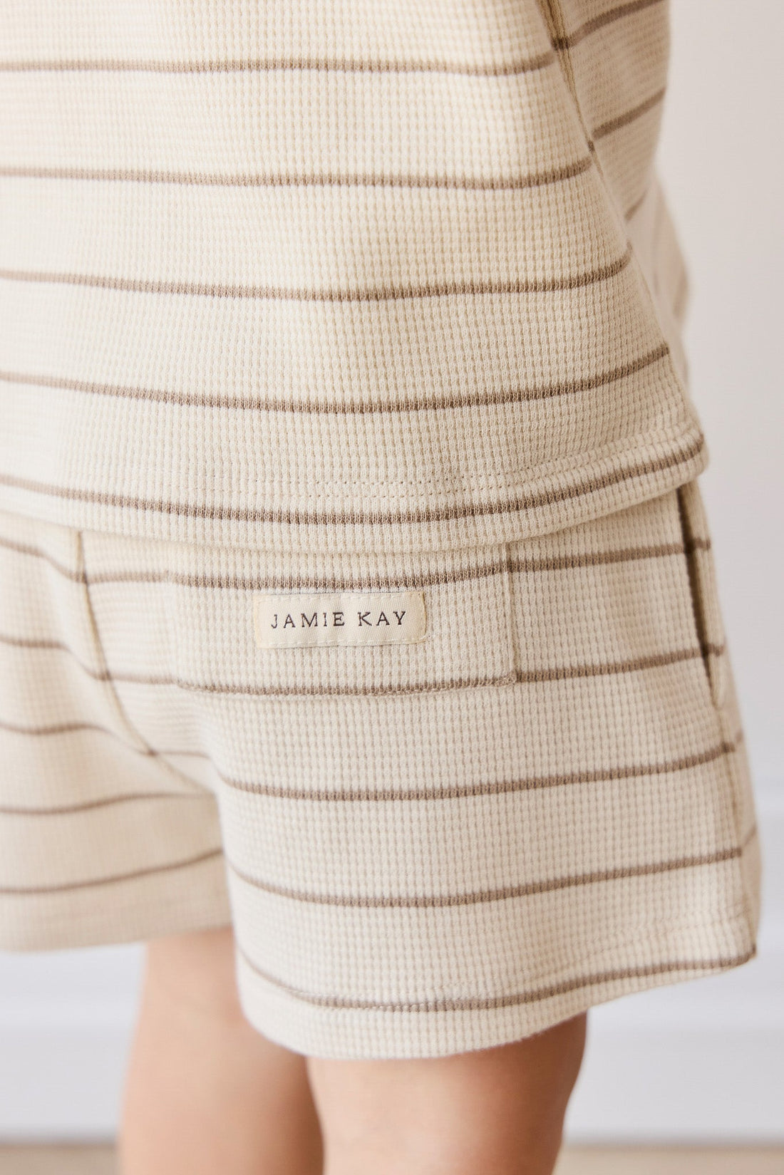Organic Cotton Waffle Leith Short - General Stripe Cassava/Batch Childrens Short from Jamie Kay Australia