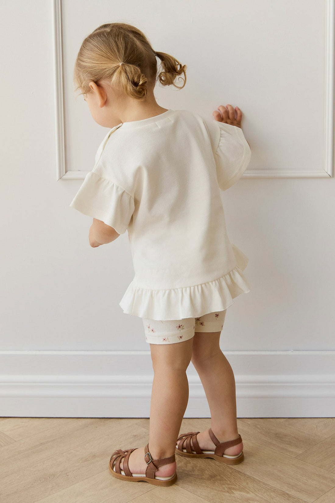 Organic Cotton Everyday Bike Short - Simple Flowers Egret Childrens Short from Jamie Kay Australia