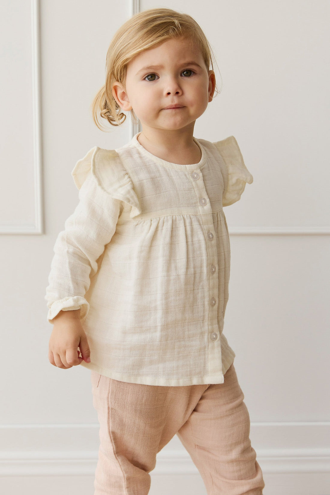 Organic Cotton Muslin Ava Blouse - Parchment Childrens Top from Jamie Kay Australia
