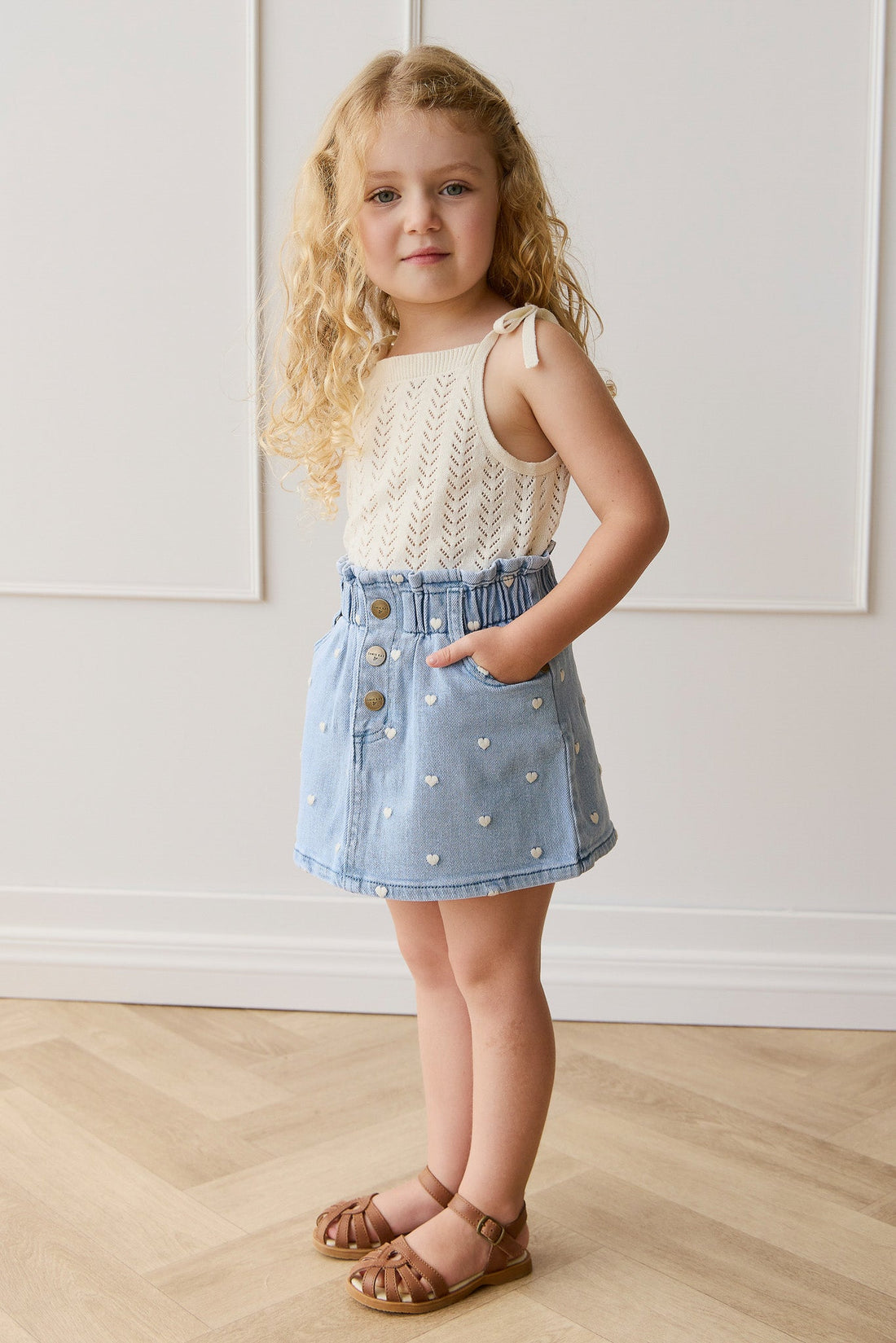 Aria Knitted Singlet - Parchment Childrens Top from Jamie Kay Australia