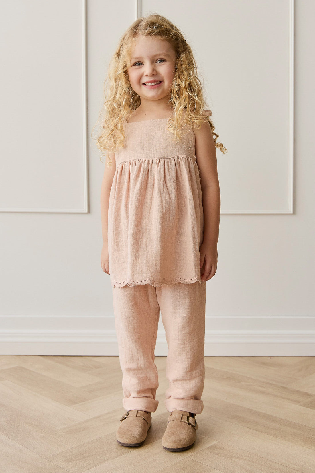 Organic Cotton Muslin Cordelia Pant - Chalky Pink Childrens Pant from Jamie Kay Australia