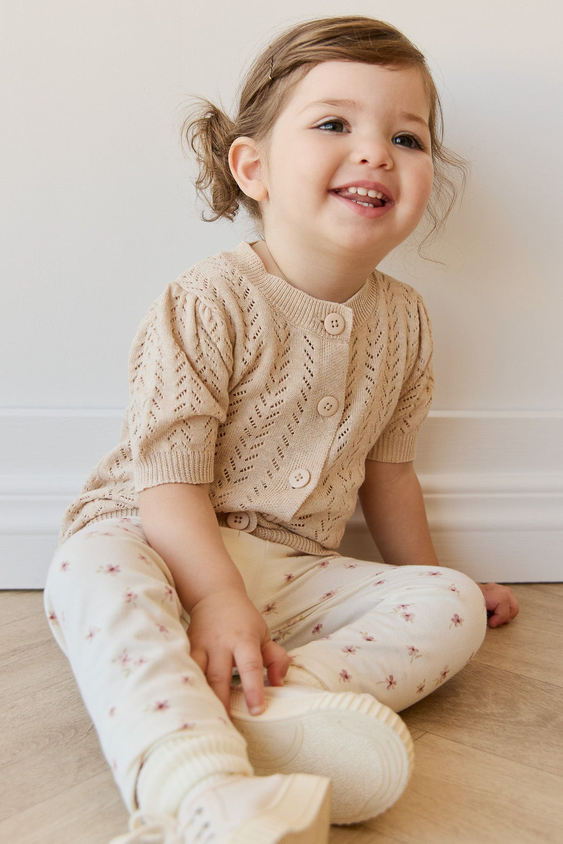 Organic Cotton Everyday Legging - Simple Flowers Egret Childrens Legging from Jamie Kay Australia