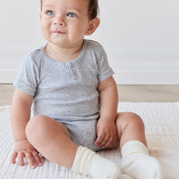 Organic Cotton Modal Darcy Rib Tee Bodysuit - Light Grey Marle Childrens Bodysuit from Jamie Kay Australia