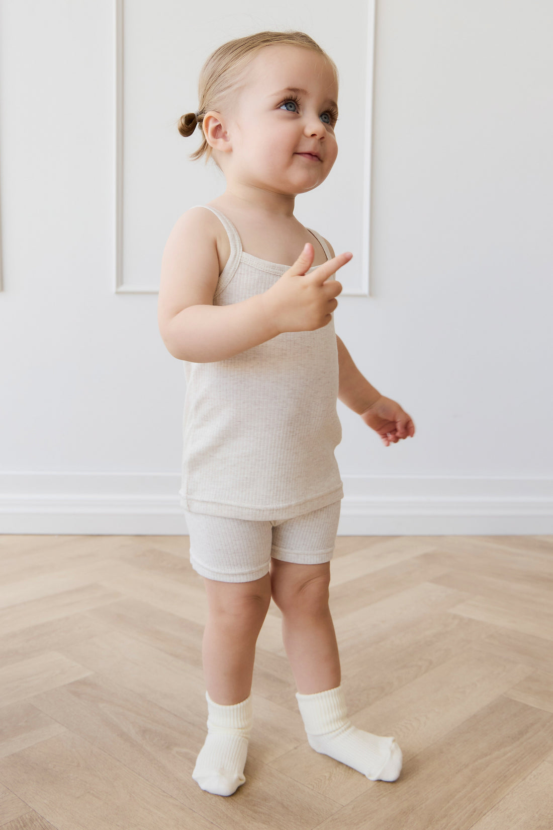 Organic Cotton Modal Elisa Bike Short - Oatmeal Marle Childrens Short from Jamie Kay Australia