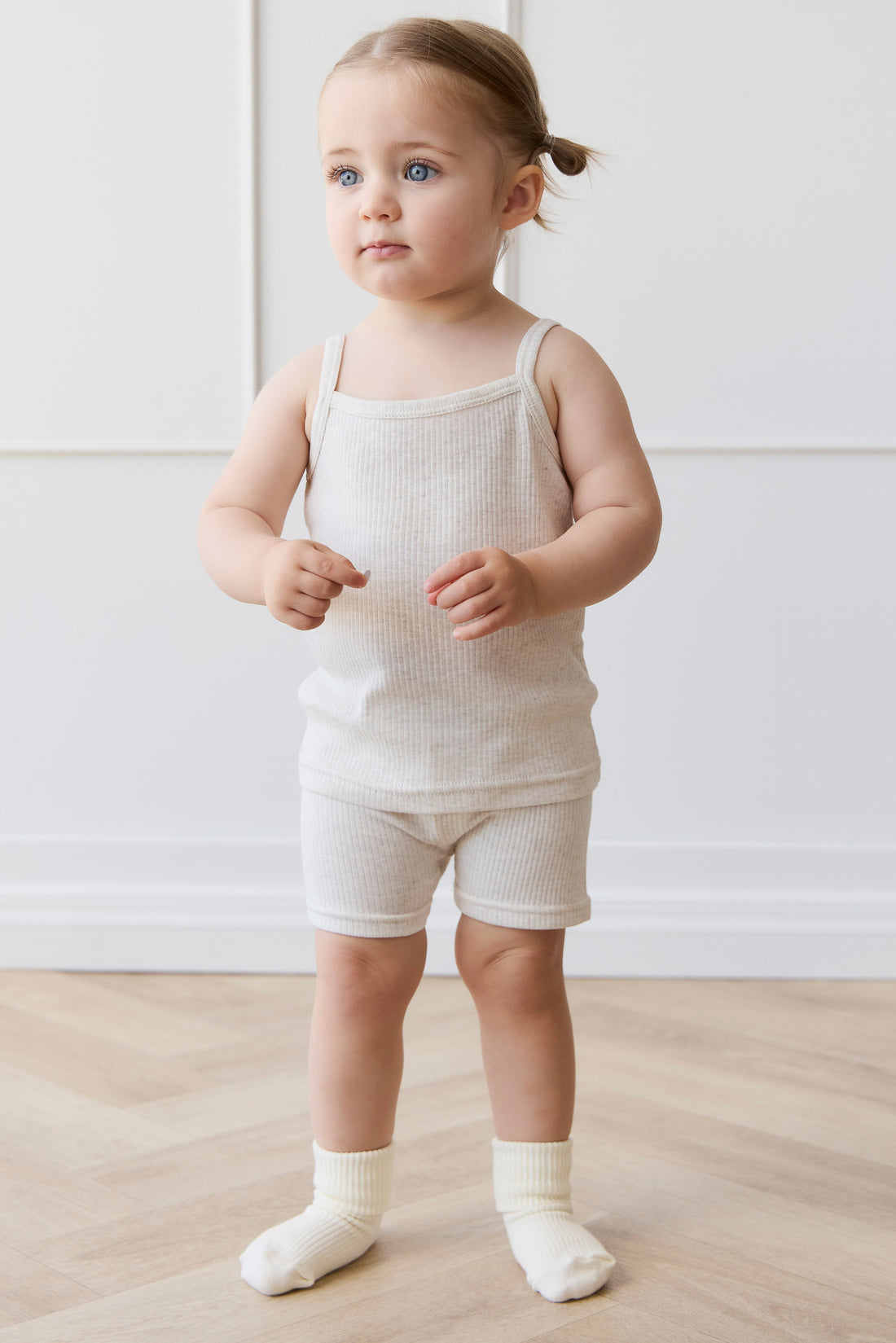 Organic Cotton Modal Elisa Bike Short - Oatmeal Marle Childrens Short from Jamie Kay Australia