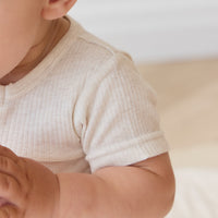 Organic Cotton Modal Darcy Rib Tee Bodysuit - Oatmeal Marle Childrens Bodysuit from Jamie Kay Australia