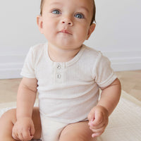 Organic Cotton Modal Darcy Rib Tee Bodysuit - Oatmeal Marle Childrens Bodysuit from Jamie Kay Australia