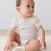 Organic Cotton Modal Darcy Rib Tee Bodysuit - Oatmeal Marle Childrens Bodysuit from Jamie Kay Australia