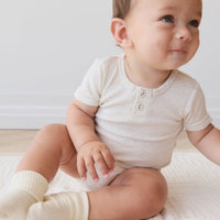 Organic Cotton Modal Darcy Rib Tee Bodysuit - Oatmeal Marle Childrens Bodysuit from Jamie Kay Australia