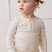 Organic Cotton Modal Long Sleeve Henley - Oatmeal Marle Childrens Top from Jamie Kay Australia