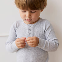 Organic Cotton Modal Long Sleeve Henley - Light Grey Marle Childrens Top from Jamie Kay Australia