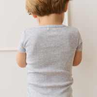 Organic Cotton Modal Henley Tee - Light Grey Marle Childrens Top from Jamie Kay Australia