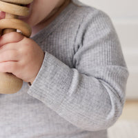 Organic Cotton Modal Long Sleeve Bodysuit - Light Grey Marle Childrens Bodysuit from Jamie Kay Australia
