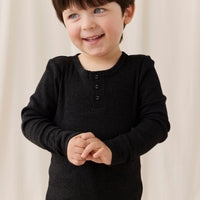 Organic Cotton Modal Long Sleeve Henley - Dark Grey Marle Childrens Top from Jamie Kay Australia