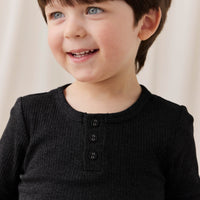 Organic Cotton Modal Long Sleeve Henley - Dark Grey Marle Childrens Top from Jamie Kay Australia