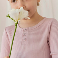 Organic Cotton Modal Long Sleeve Henley - Rose Smoke Childrens Top from Jamie Kay Australia