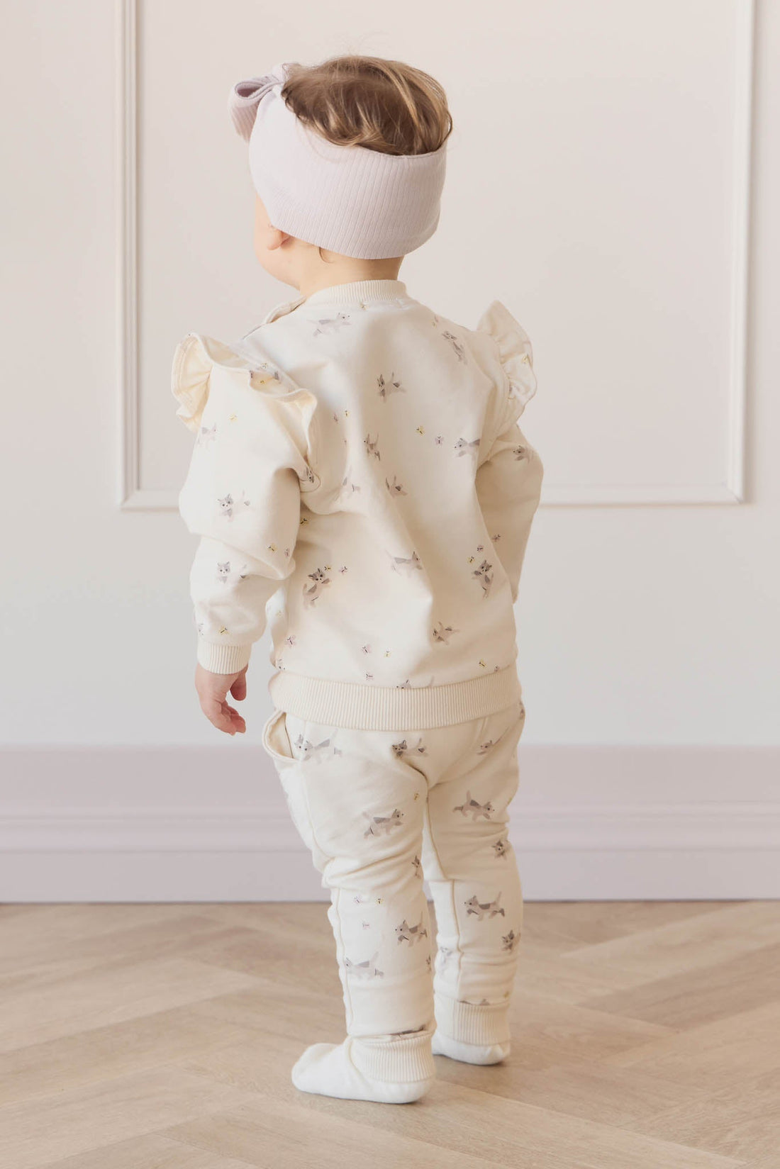 Organic Cotton Morgan Track Pant - Playful Kittens Whisper White Large Childrens Pant from Jamie Kay Australia