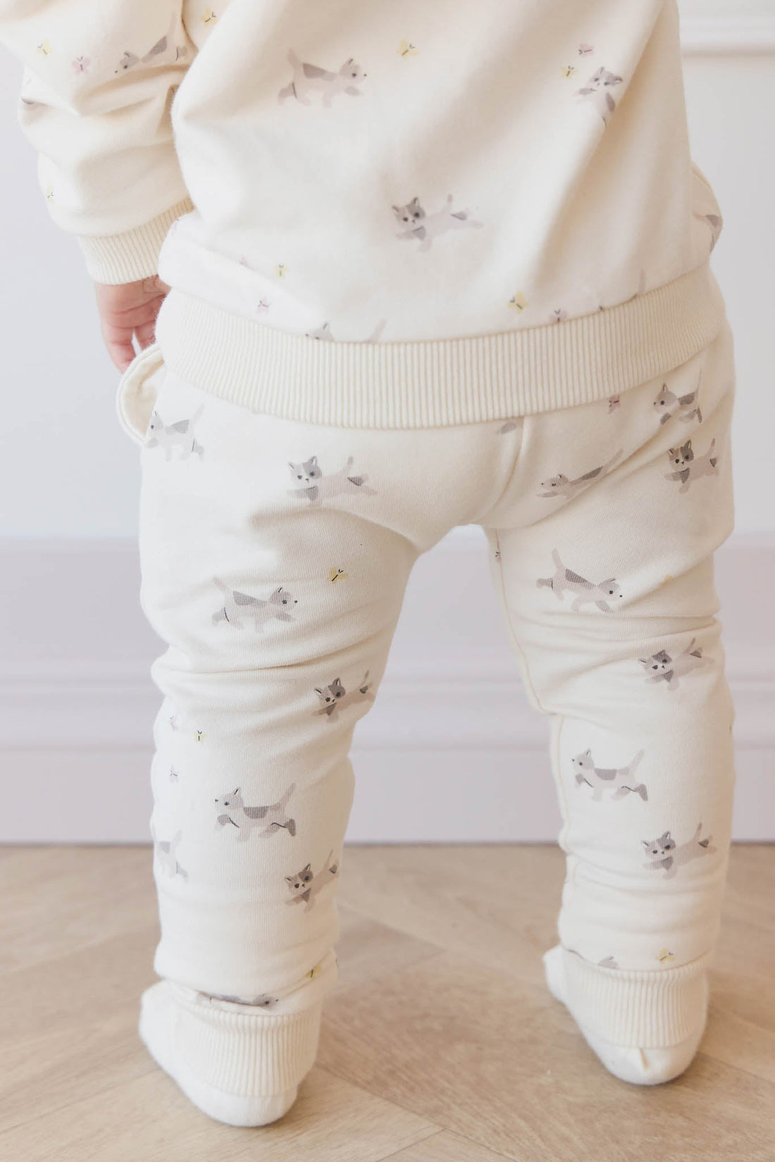Organic Cotton Morgan Track Pant - Playful Kittens Whisper White Large Childrens Pant from Jamie Kay Australia