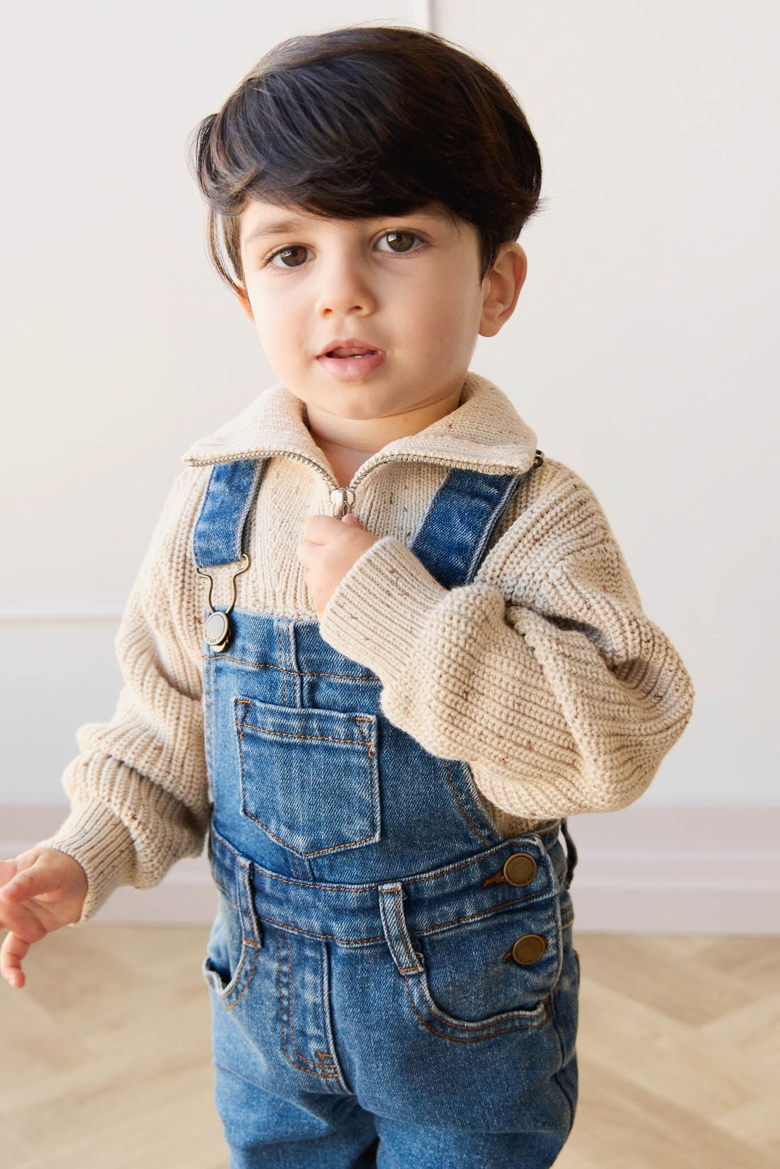 Nicholas Half Zip Jumper - Oatmeal Little Fawn Elk Fleck Childrens Jumper from Jamie Kay Australia