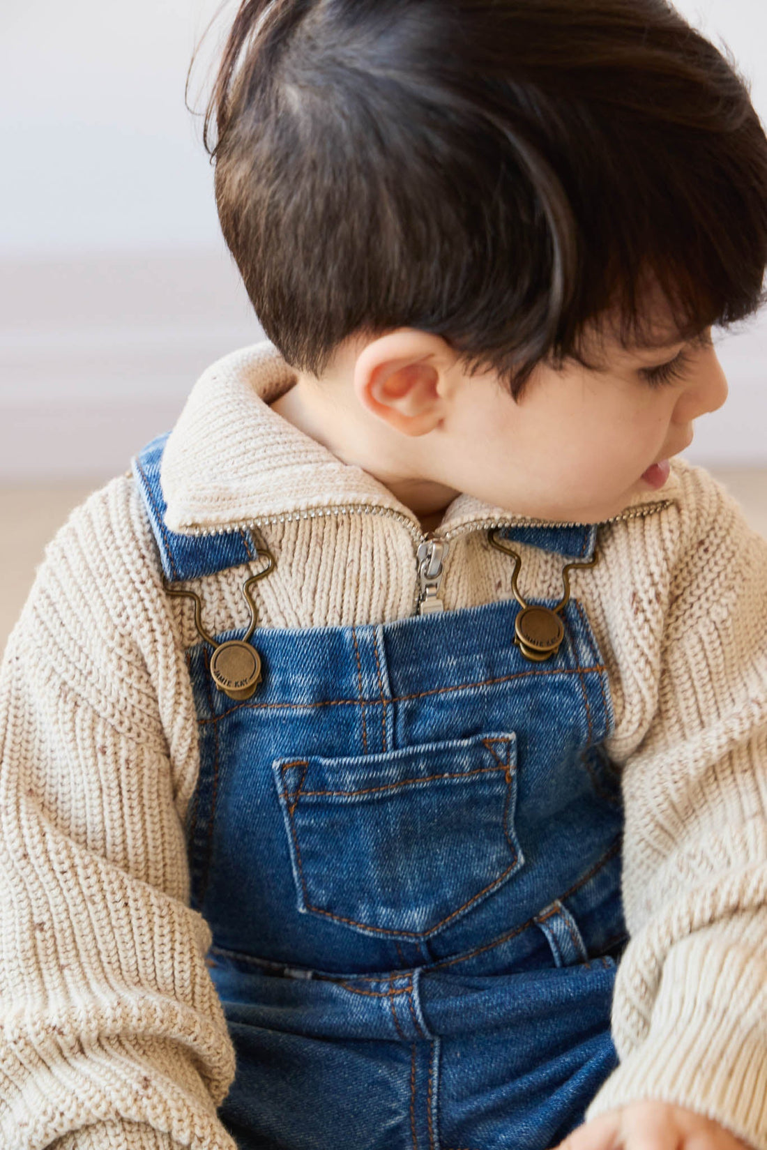 Nicholas Half Zip Jumper - Oatmeal Little Fawn Elk Fleck Childrens Jumper from Jamie Kay Australia