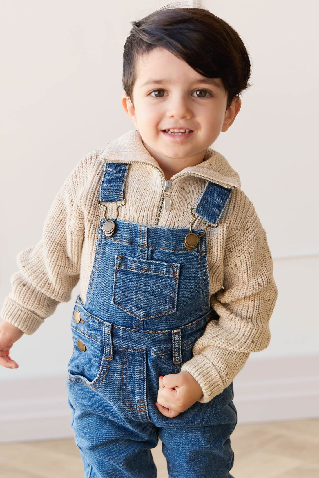 Nicholas Half Zip Jumper - Oatmeal Little Fawn Elk Fleck Childrens Jumper from Jamie Kay Australia