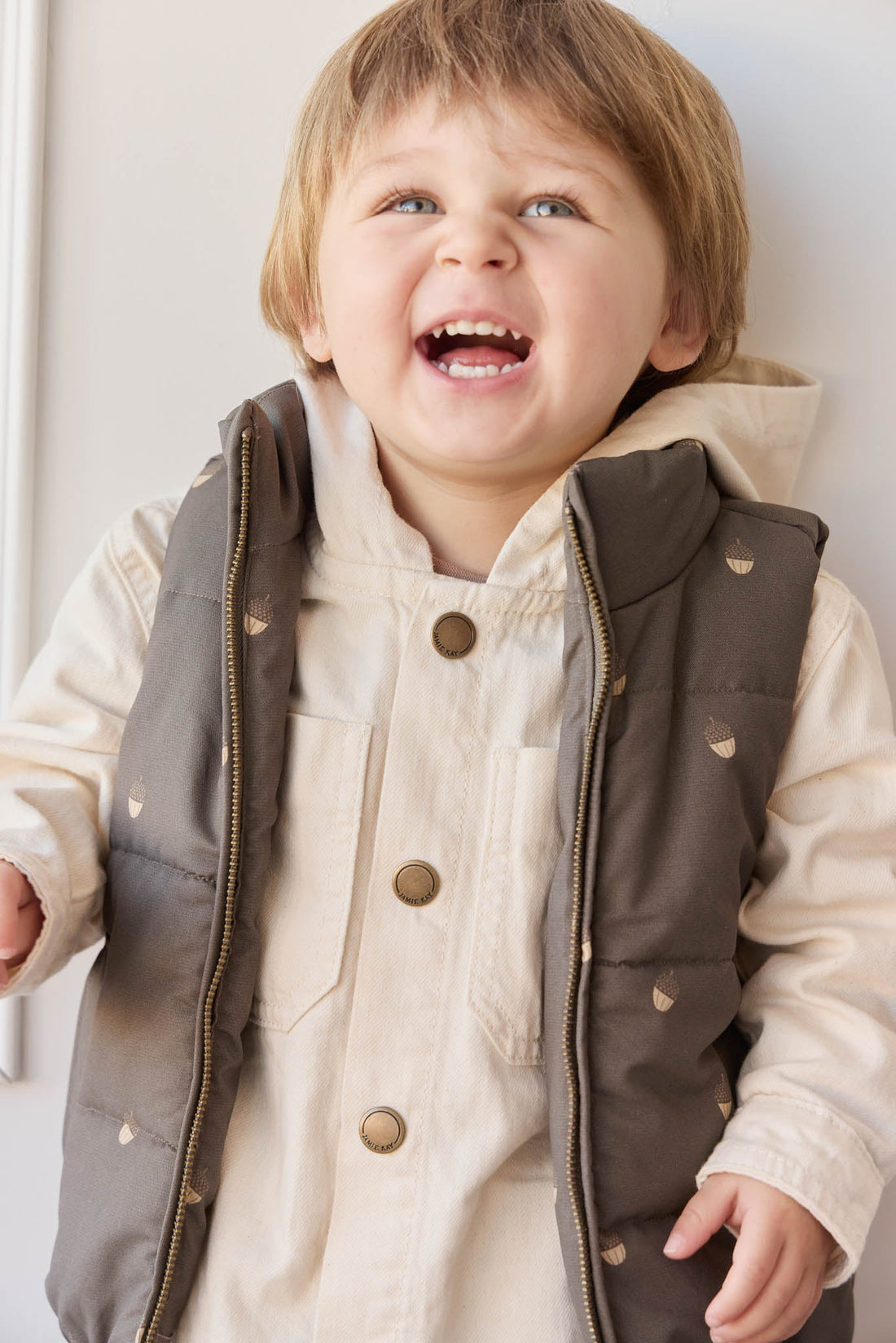 Rudi Puffer Vest - Acorn Wolf Childrens Vest from Jamie Kay Australia