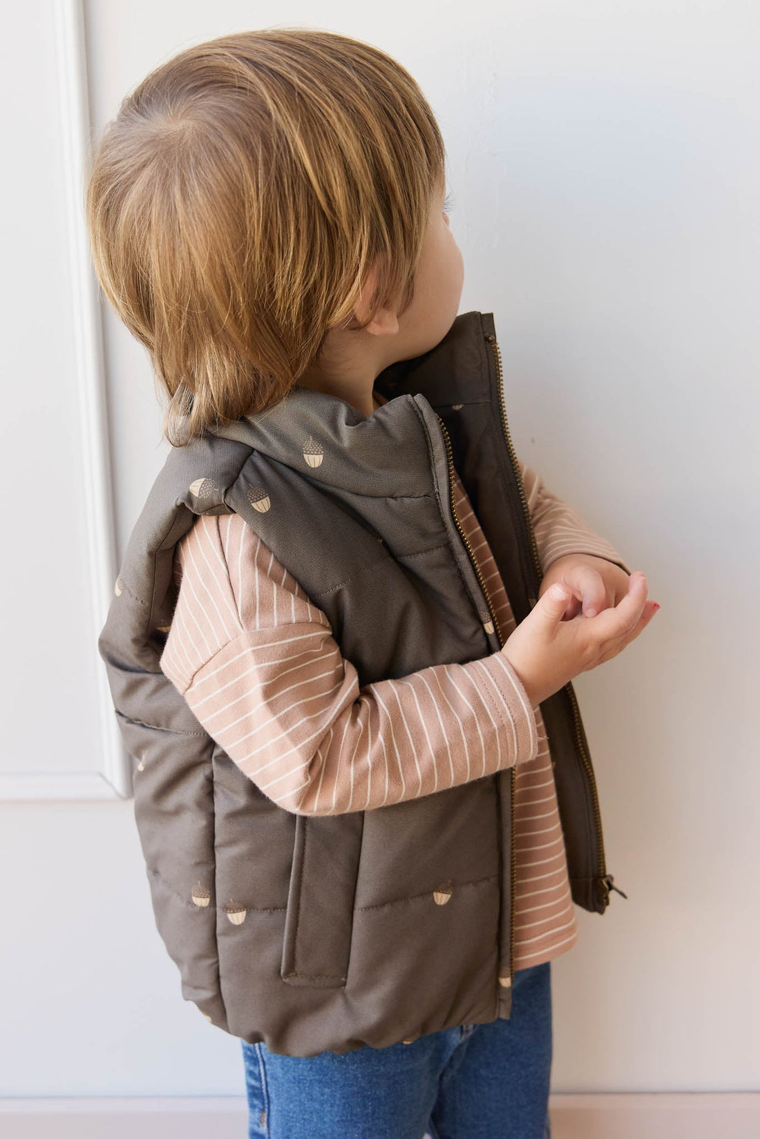 Rudi Puffer Vest - Acorn Wolf Childrens Vest from Jamie Kay Australia