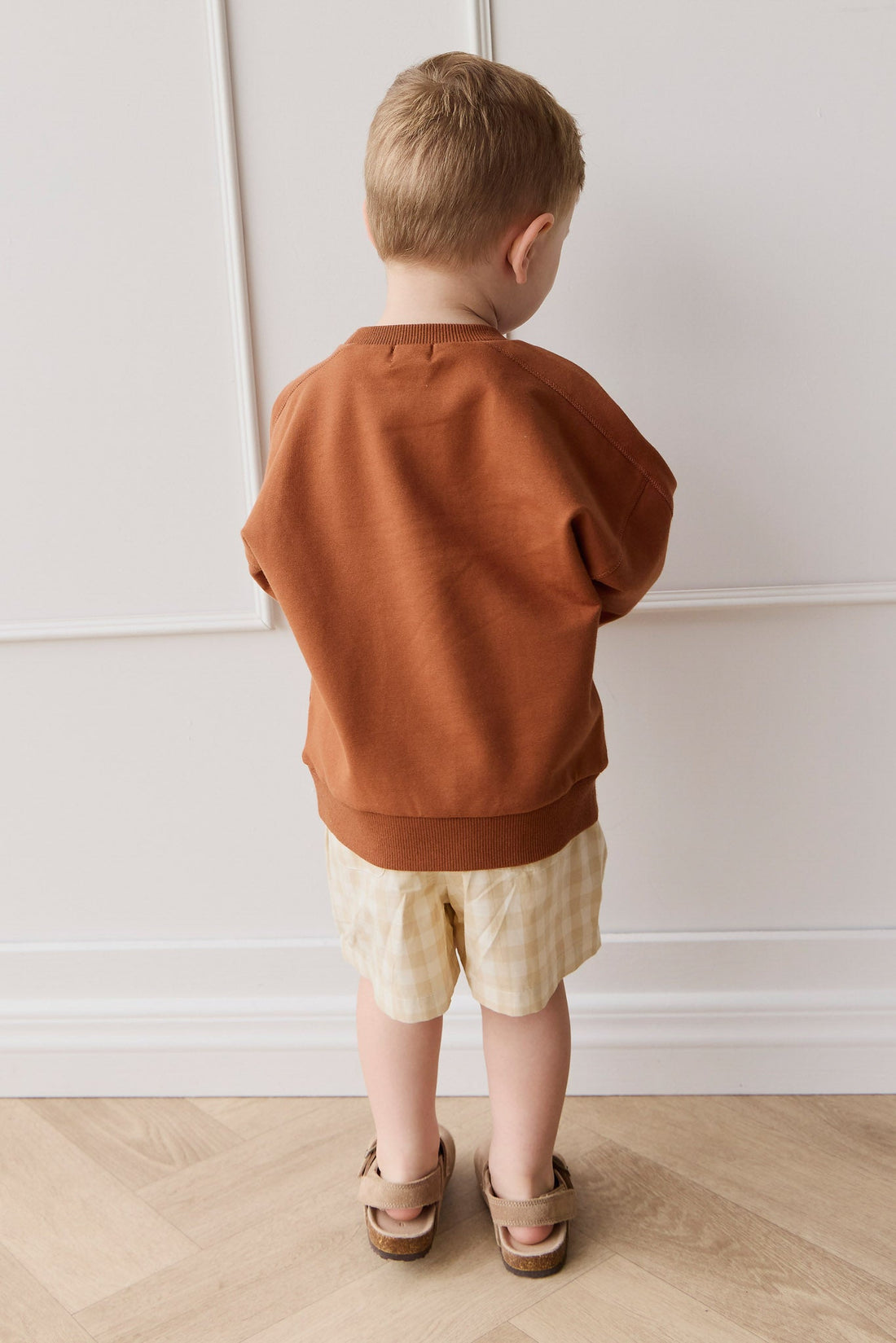 Organic Cotton Louis Short - Gingham Pale Khaki Childrens Short from Jamie Kay Australia