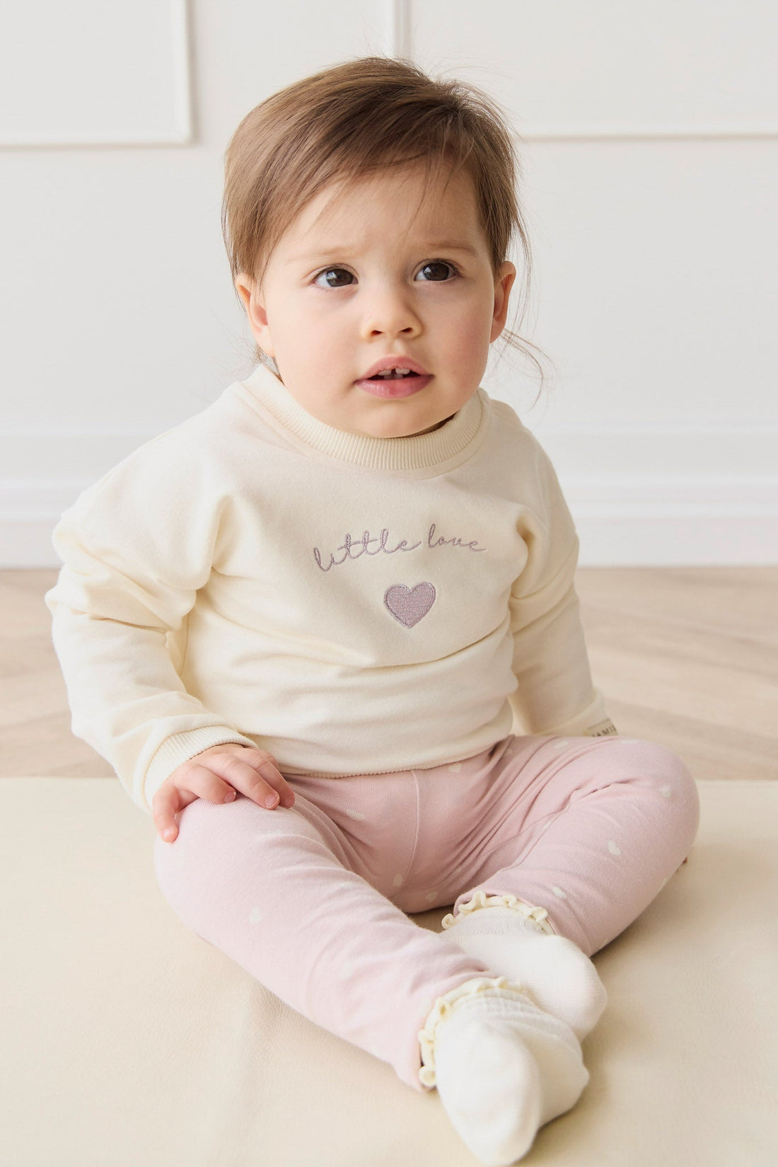 Organic Cotton Bobbie Sweatshirt - Parchment Little Love Violet Childrens Top from Jamie Kay Australia