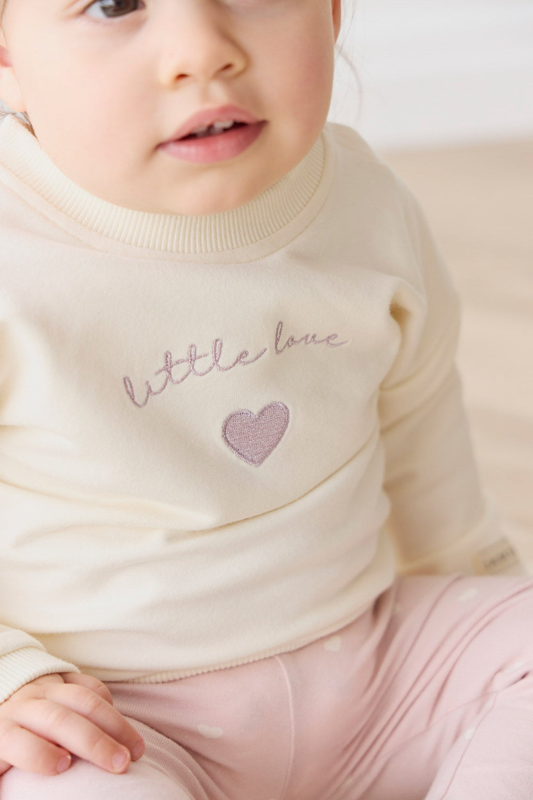 Organic Cotton Bobbie Sweatshirt - Parchment Little Love Violet Childrens Top from Jamie Kay Australia