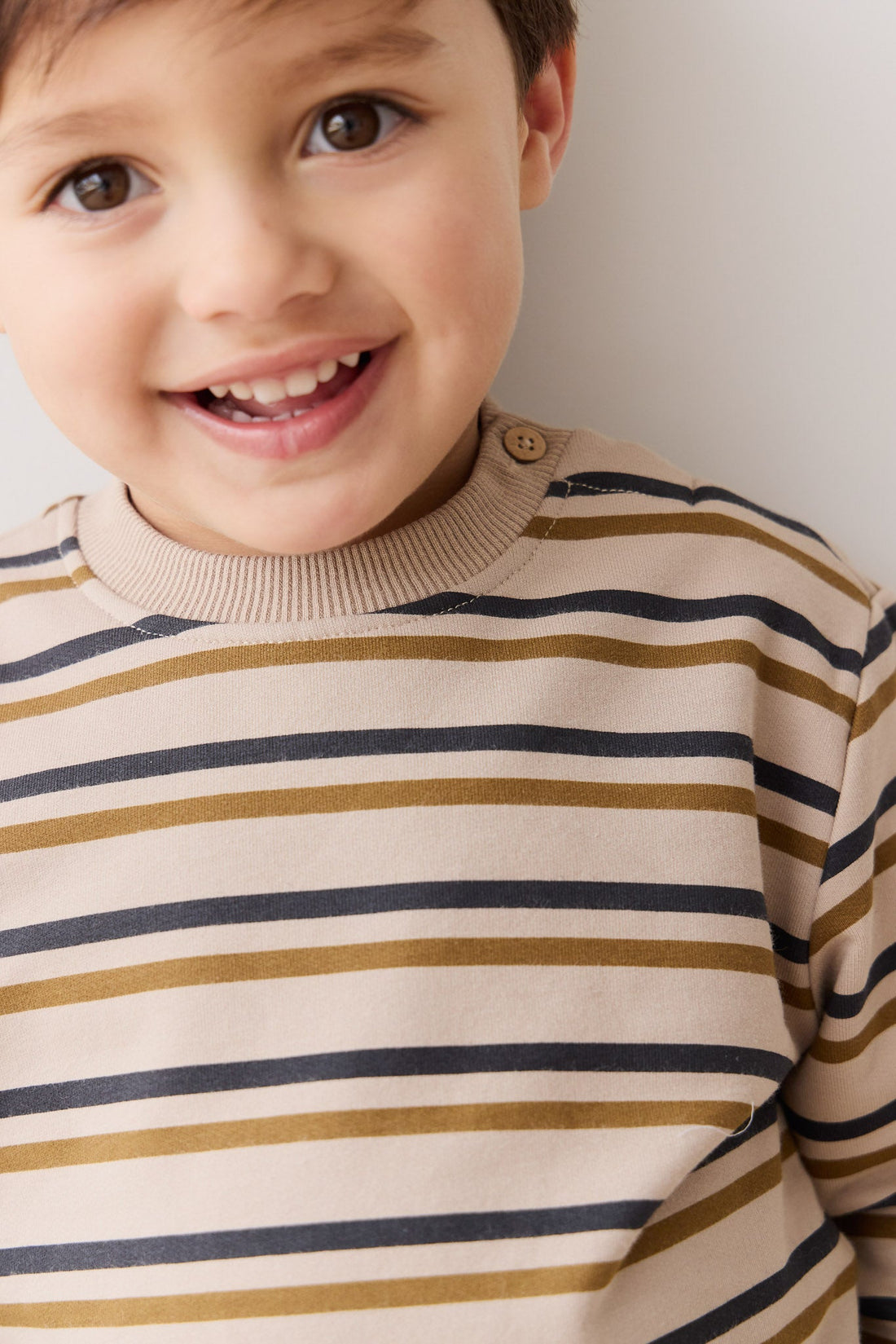 Organic Cotton Jalen Oversized Jumper - Raynor Stripe Pale Khaki Childrens Top from Jamie Kay Australia