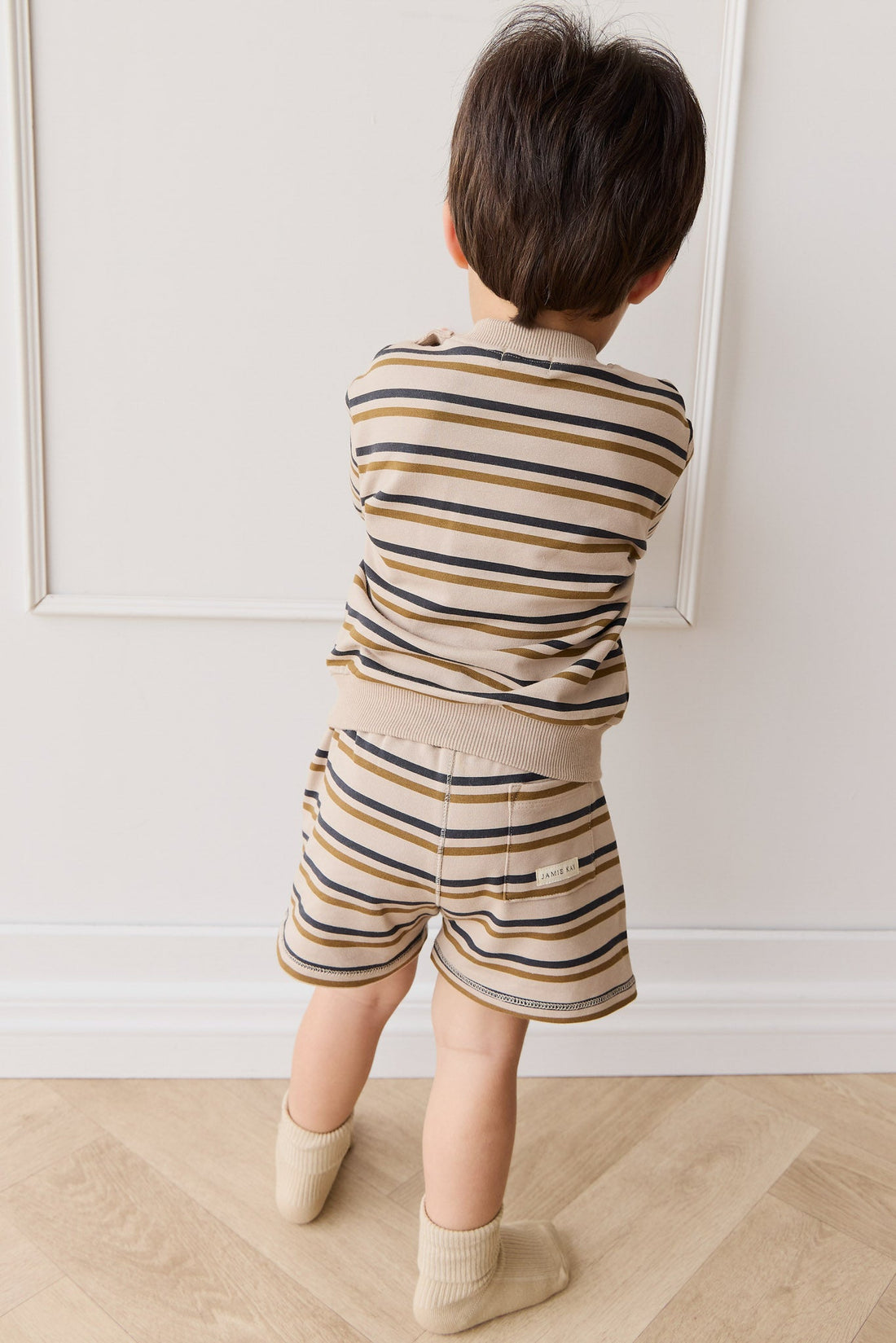Organic Cotton Jalen Oversized Jumper - Raynor Stripe Pale Khaki Childrens Top from Jamie Kay Australia