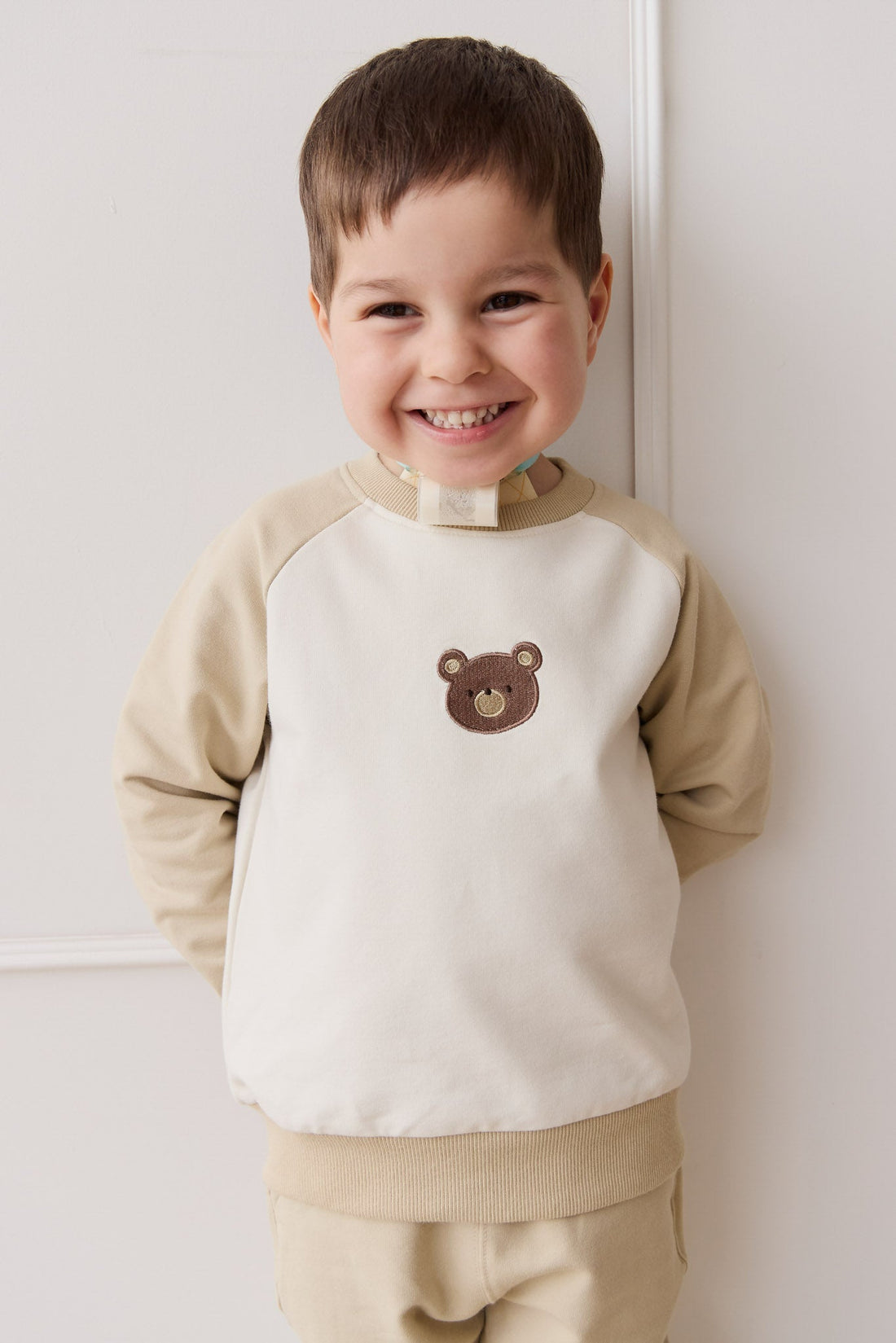 Organic Cotton Tao Sweatshirt - Biscuit/Cloud Bobbie Bear Childrens Top from Jamie Kay Australia