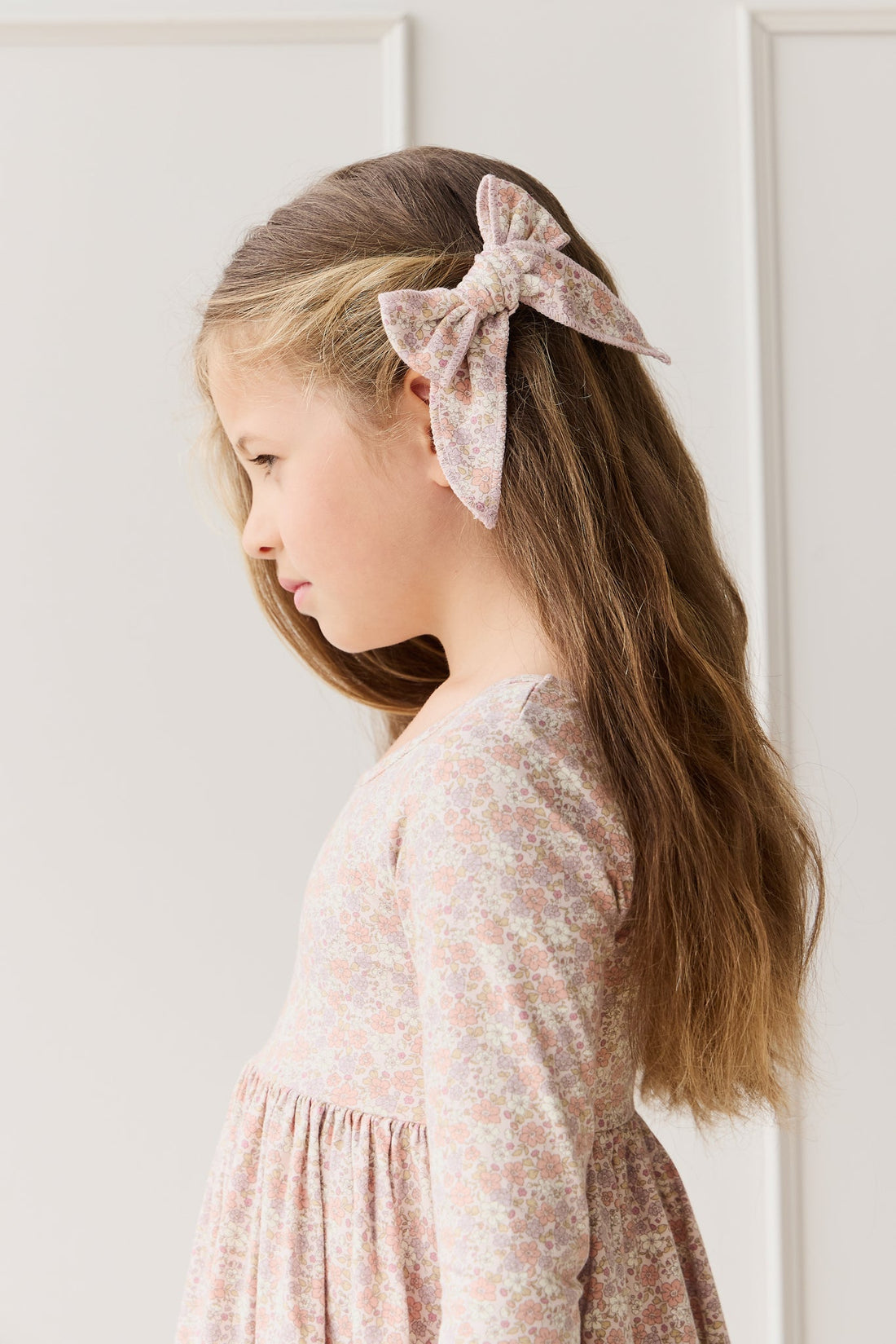 Organic Cotton Bow - Chloe Mauve Childrens Hair Bow from Jamie Kay Australia