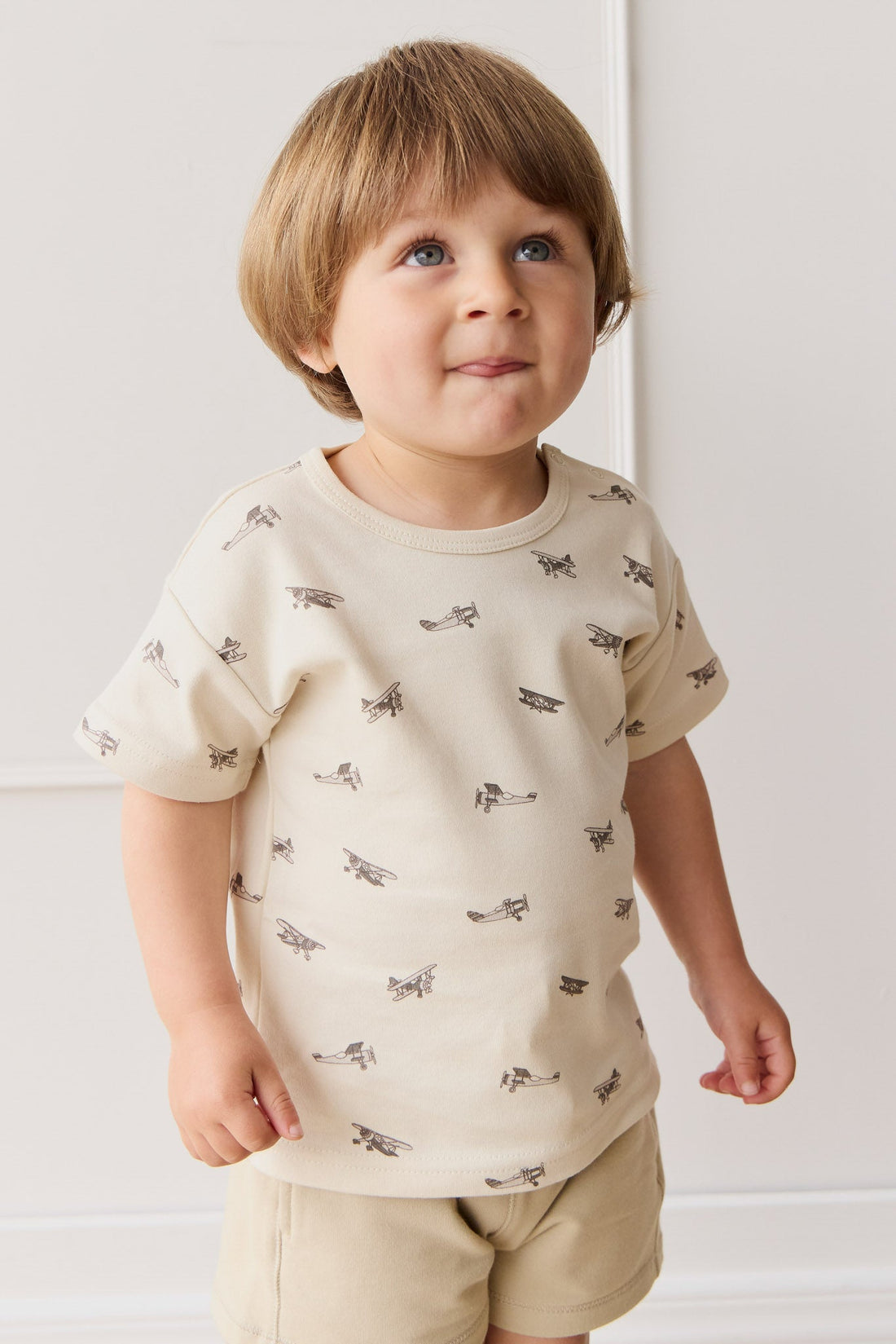 Pima Cotton Hunter Tee - Avion Oat Childrens Top from Jamie Kay Australia