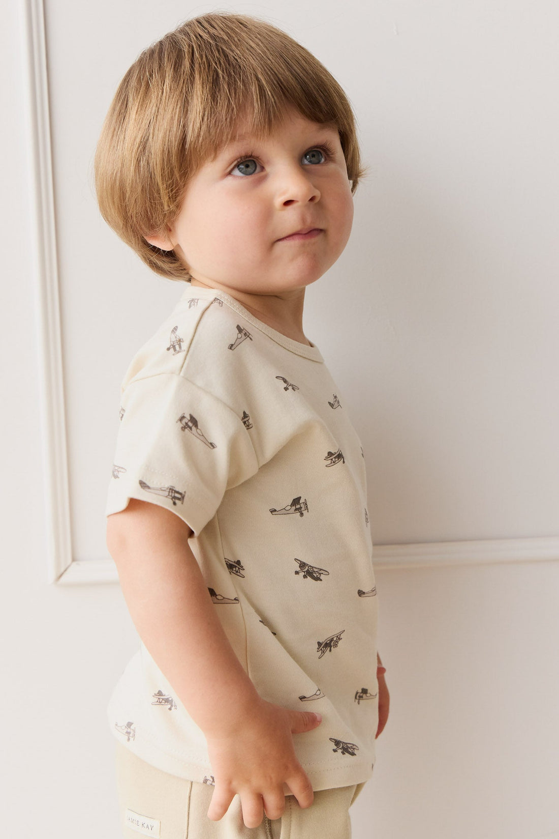 Pima Cotton Hunter Tee - Avion Oat Childrens Top from Jamie Kay Australia