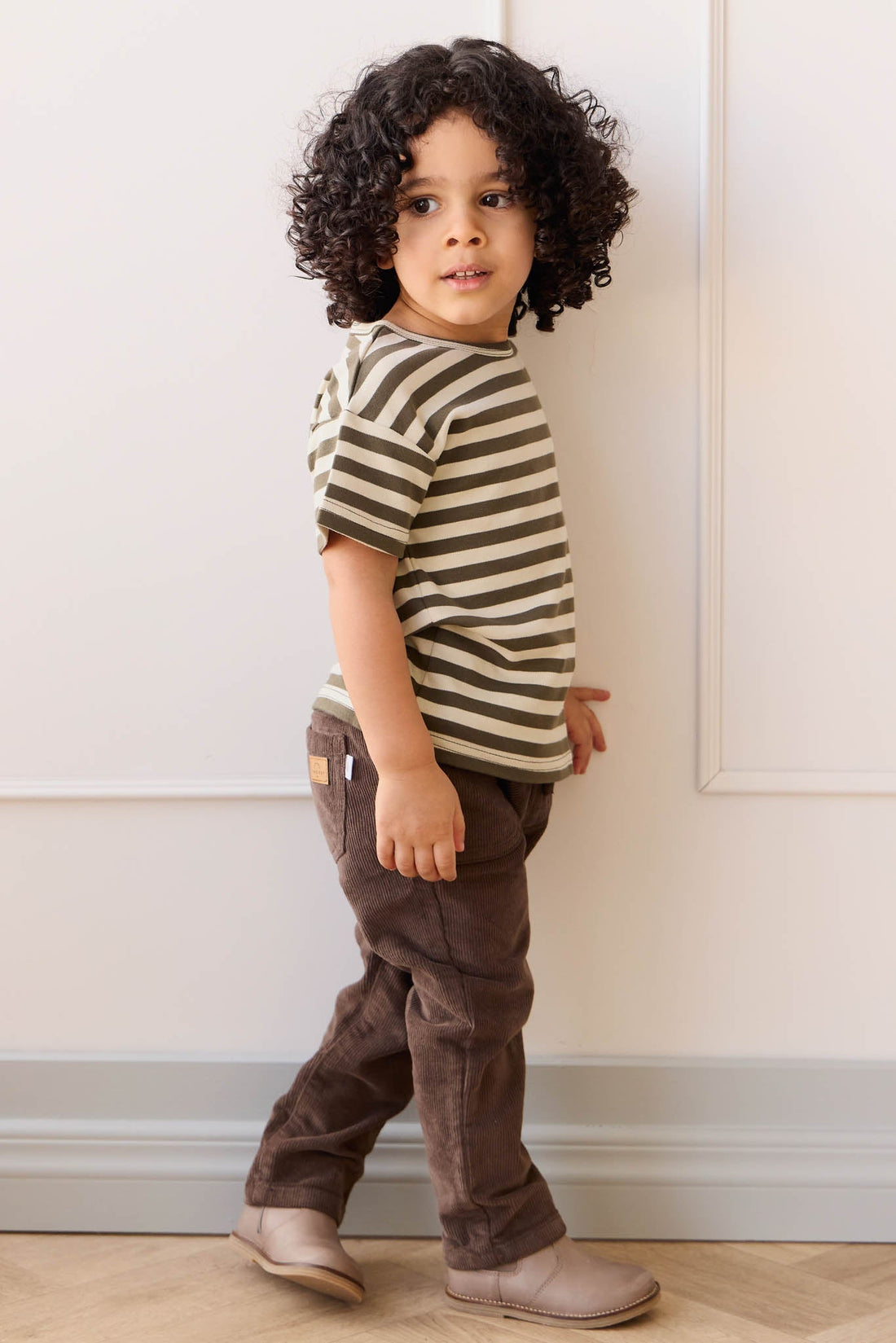 Pima Cotton Hunter Tee - Oliver Stripe Pinecone/Cassava Childrens Top from Jamie Kay Australia