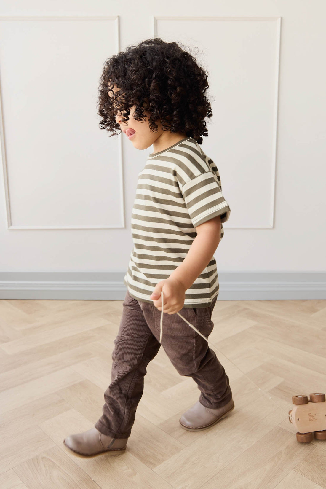 Pima Cotton Hunter Tee - Oliver Stripe Pinecone/Cassava Childrens Top from Jamie Kay Australia