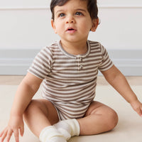 Organic Cotton Modal Darcy Rib Tee Bodysuit - Narrow Stripe Tweed/Cloud Childrens Bodysuit from Jamie Kay Australia