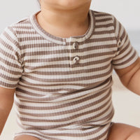 Organic Cotton Modal Darcy Rib Tee Bodysuit - Narrow Stripe Tweed/Cloud Childrens Bodysuit from Jamie Kay Australia