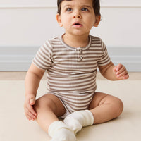 Organic Cotton Modal Darcy Rib Tee Bodysuit - Narrow Stripe Tweed/Cloud Childrens Bodysuit from Jamie Kay Australia