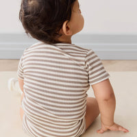 Organic Cotton Modal Darcy Rib Tee Bodysuit - Narrow Stripe Tweed/Cloud Childrens Bodysuit from Jamie Kay Australia
