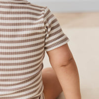 Organic Cotton Modal Darcy Rib Tee Bodysuit - Narrow Stripe Tweed/Cloud Childrens Bodysuit from Jamie Kay Australia